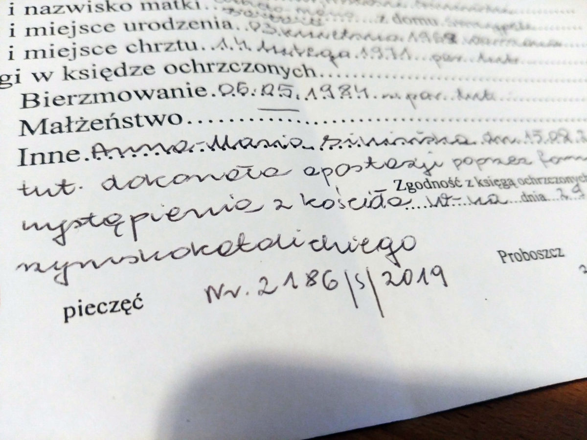 Lubię myśleć, że jestem dwa tysiące sto osiemdziesiątą szóstą apostatką w 2019